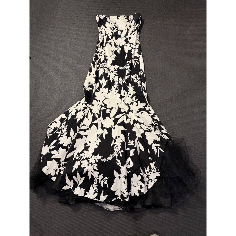 Vintage Jessica McClintock Strapless Mermaid Tulle Gown Black & White Floral‎ 6